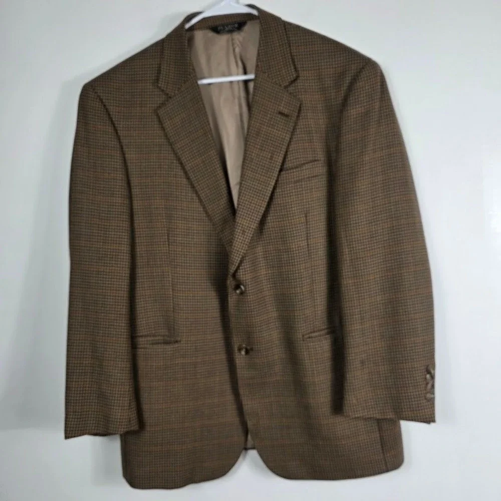 Jos A Bank Mens 43R Brown Houndstooth FLAW Wool Blazer Sport Coat Jacket